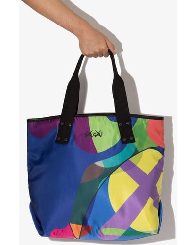 Sacai X Kaws Multicoloured Printed Tote Bag - Blue