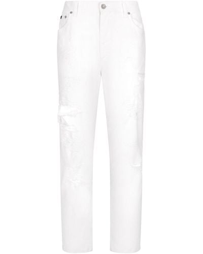 Dolce & Gabbana Distressed Straight-leg Jeans - White