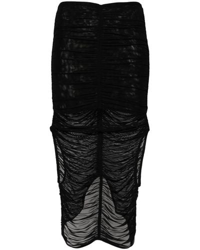 Mugler Draped Mesh Midi Skirt - Women's - Elastane/polyamide - Black