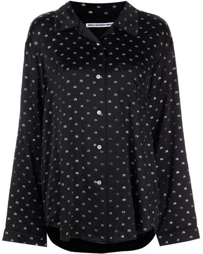 Alexander Wang Crystal-embellished Silk Pyjama Shirt - Black