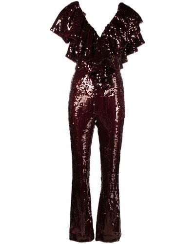ROTATE BIRGER CHRISTENSEN Ruffled-Detailing Sequined Jumpsuit - Red
