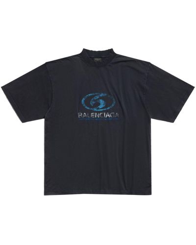 Balenciaga Surfer Logo-Print Cotton T-Shirt - Blue