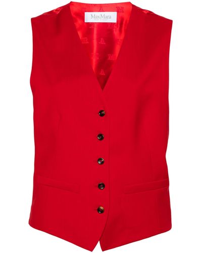 Max Mara V-neck Virgin Wool Waistcoat - Red