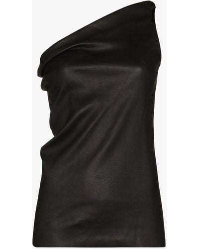 Rick Owens Athena Asymmetric Leather Top - Women's - Cotton/lycra/leather - Black