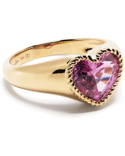 Yvonne Léon 9k Yellow Mini Coeur Crystal Ring - Pink