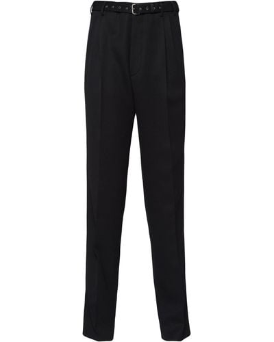 Prada Belted Wool Straight-leg Trousers - Black