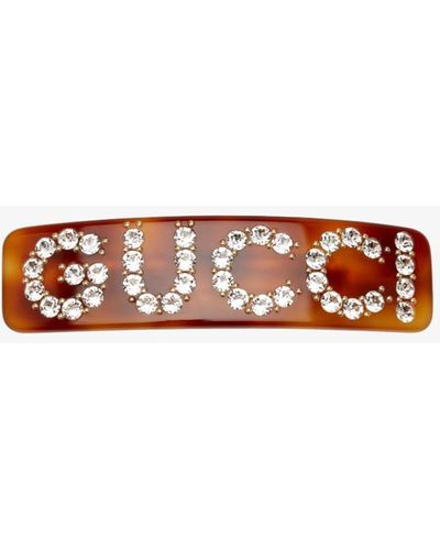 Gucci Crystal Logo Hair Clip - White