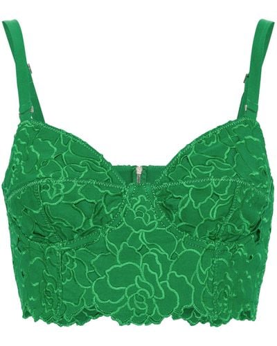 Erdem Floral-embroidered Bralette Top - Green