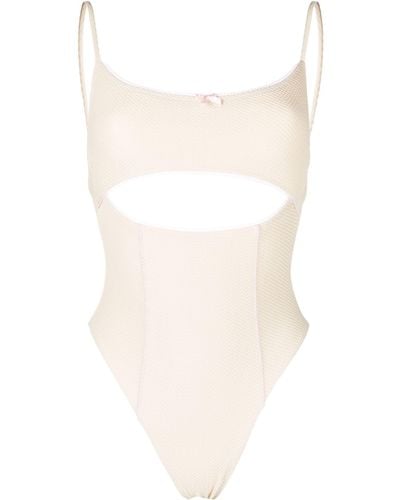 Frankie's Bikinis Neutral Julianne Waffle Knit Cut-out Swimsuit - Women's - Nylon/spandex/elastane - White