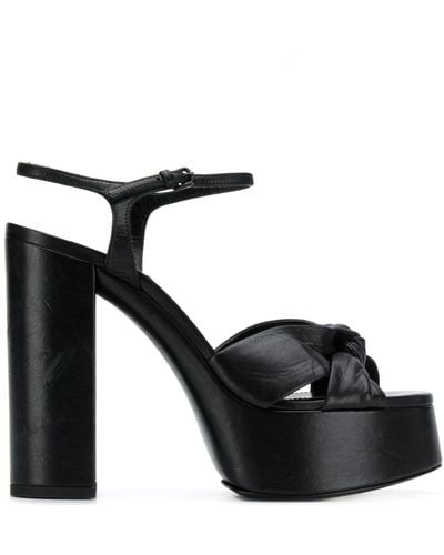 Saint Laurent 145mm Leather Platform Sandals - Black