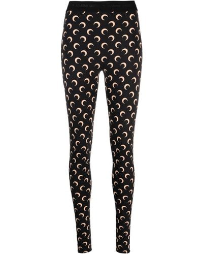 Marine Serre Fuseaux Crescent Moon-print Stirrup leggings - Women's - Polyamide/spandex/elastane - Black