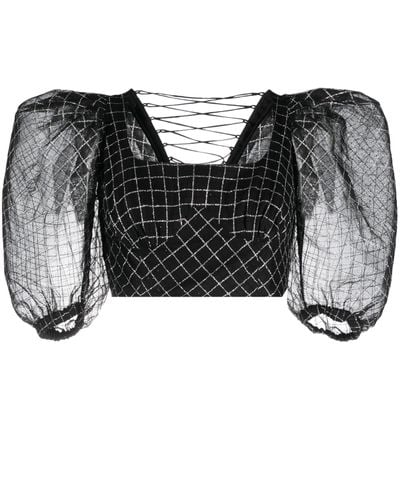 ANOUKI Puff-sleeve Chiffon Blouse - Women's - Fabric - Black