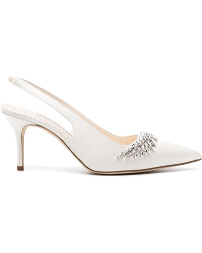 Manolo Blahnik Neutral Terala 70 Satin Court Shoes - Women's - Viscose/calf Leather/silk - White