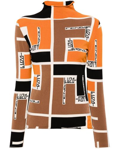 Fendi Ff Puzzle Knitted Bodysuit - Orange