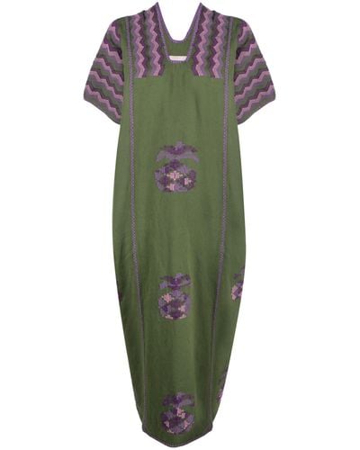 Pippa Holt Green Embroidered Cotton Midi Dress - Women's - Cotton
