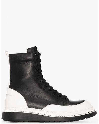 Loewe Black And White Leather Combat Boots