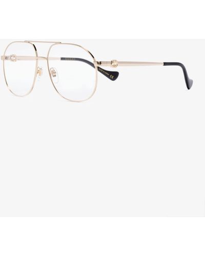 Gucci Tone Metal Aviator-style Optical Glasses - White