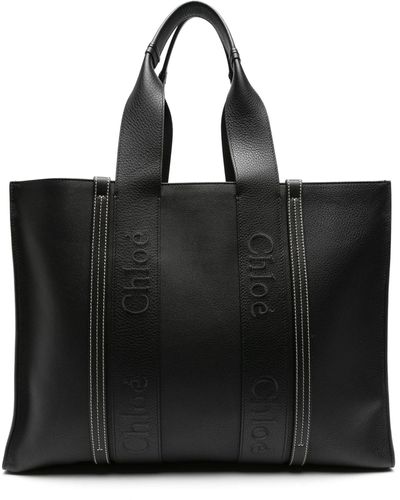 Chloé Large Woody Leather Tote Bag - Black