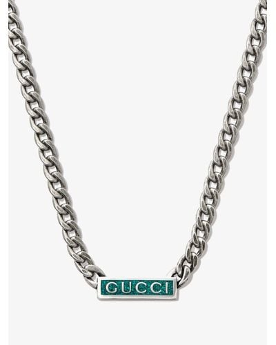 Gucci Logo-plaque Gourmette-chain Necklace - Metallic