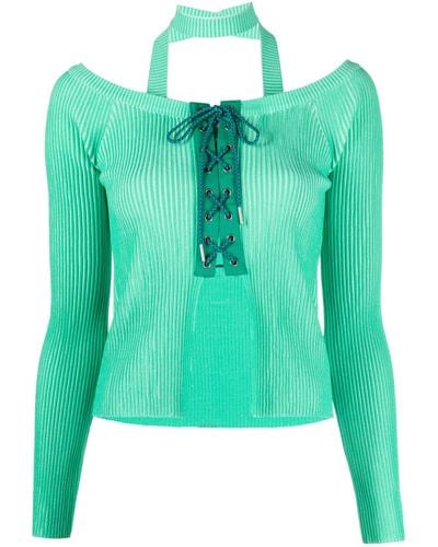 ANDERSSON BELL Lace-up Ribbed-knit Top - Green