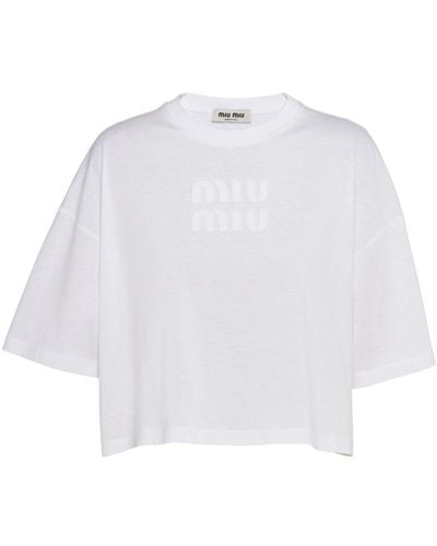 Miu Miu Women Cropped Jersey T-shirt - White