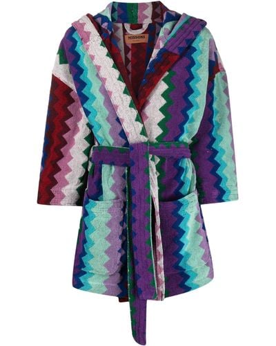 Missoni Multicoloured Chantal Hooded Dressing Gown - Blue