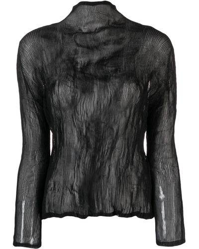 Issey Miyake Chiffon Twist Plissé Top - Women's - Polyester - Black