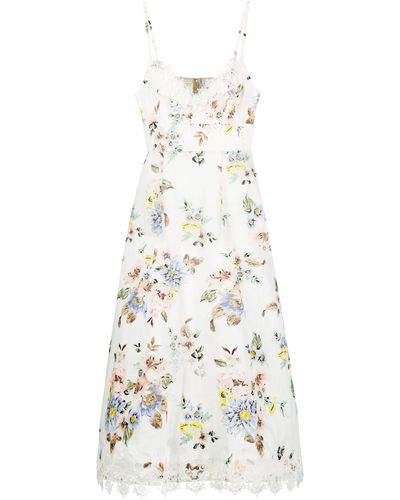 Zimmermann Floral-Print Linen Midi Dress - White