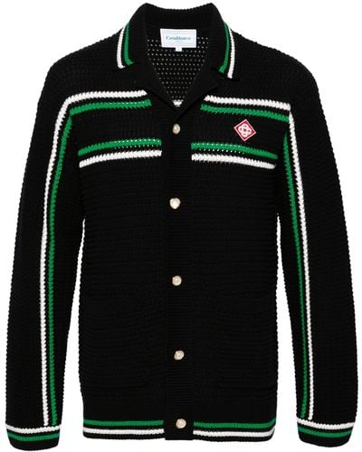 Casablancabrand Striped Detailing Cotton Cardigan - Black