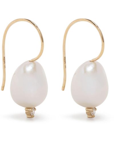 Mizuki 14k Yellow Pearl And Diamond Single Drop Earring - White