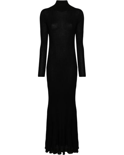 Balenciaga Ribbed Cashmere Maxi Dress - Black