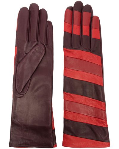 Agnelle Alexine Striped Leather Gloves - Red