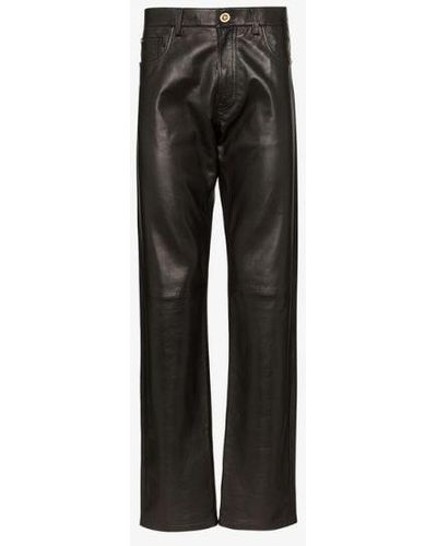 Versace Straight Leg Leather Trousers - Black