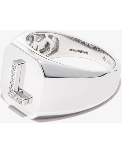 SHAY 18k White Gold L Initial Diamond Signet Ring - Men's - 18kt White Gold/diamond