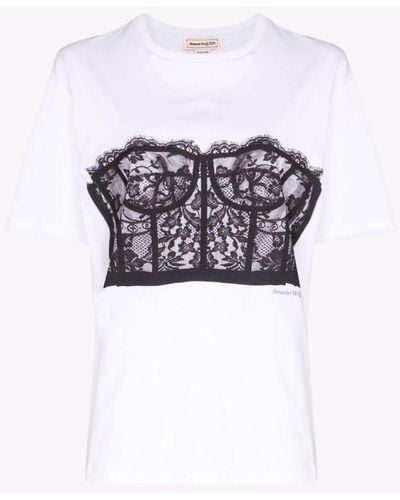 Alexander McQueen Lace Corset Print Cotton T-shirt - Women's - Cotton - White