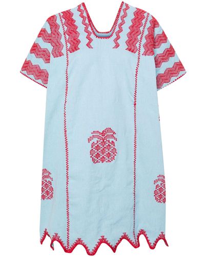 Pippa Holt Pineapple-embroidery Cotton Kaftan - Blue