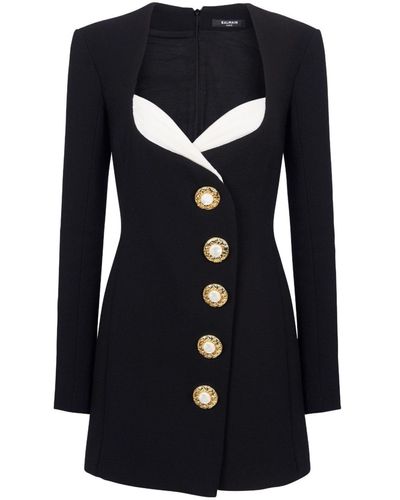 Balmain Crepe Mini Dress With Jewel Buttons - Black