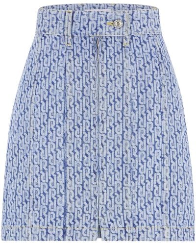 Rabanne Monogram-print Denim Skirt - Women's - Cotton - Blue