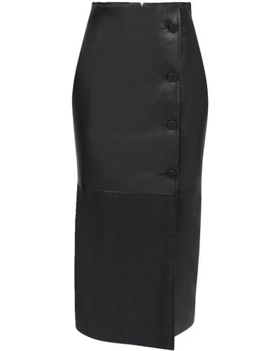 Nina Ricci Leather Midi Skirt - Black