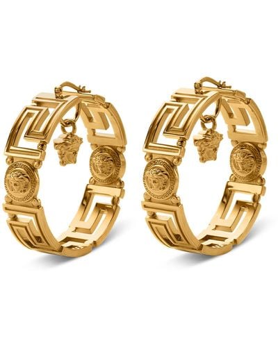 Versace -tone Greca Loop Hoop Earrings - Metallic