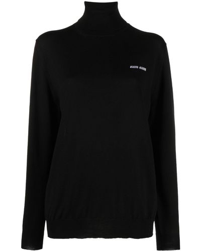 Miu Miu Logo-jacquard Sweater - Black