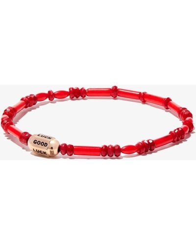 Luis Morais 14k Yellow Good Luck Beaded Bracelet - Red