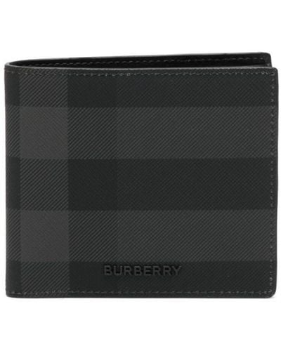 Burberry Grey Check Print Bi-fold Wallet - Black