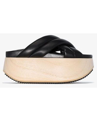 Jil Sander Black Padded Cross-over Strap Leather Flatform Sandals