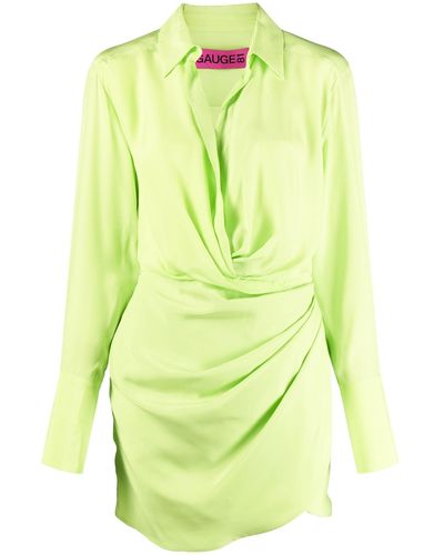 GAUGE81 Naha Draped Silk Mini Shirt Dress - Green
