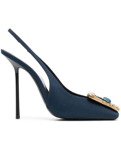 Saint Laurent Maxine 115 Satin Slingback Court Shoes - Women's - Calf Leather/fabric - Blue