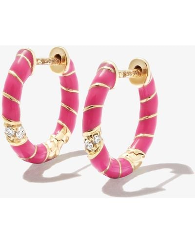Yvonne Léon 9k Yellow Mini Torsade Enamel And Diamond Hoop Earrings - Pink