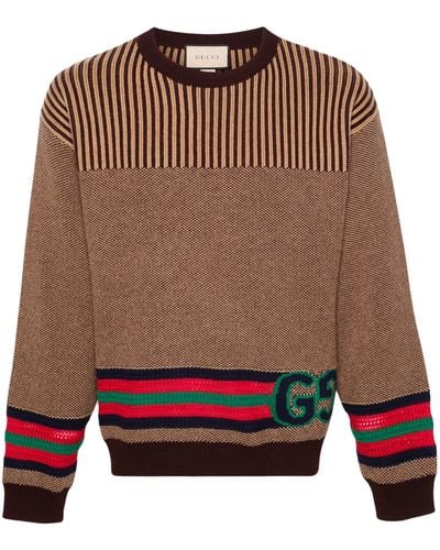 Gucci Double G Striped Wool Sweater - Men's - Cotton/wool - Brown