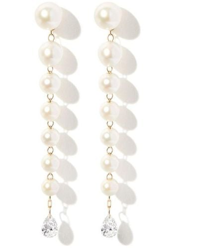 Mizuki 14k Yellow Sea Of Beauty Pearl And Diamond Drop Earrings - White