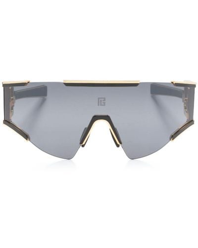 BALMAIN EYEWEAR Black Fleche Rectangular Mask Sunglasses - Unisex - Titanium - Grey